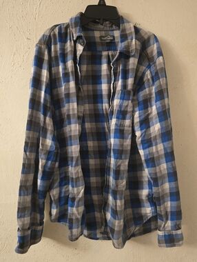 Eddie Bauer Blue and Gray Plaid Button-Down Shirt